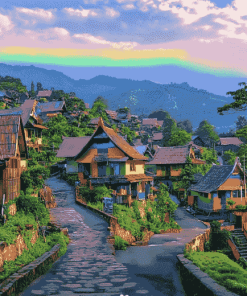 Rainbow Village Indonesia Scenic Diamond Painting