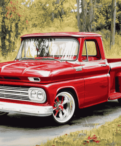 Red 64 Chevy Stepside Truck Diamond Painting