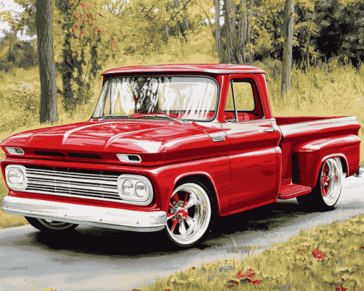 Red 64 Chevy Stepside Truck Diamond Painting