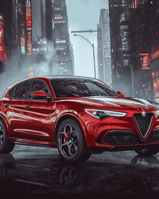 Red Alfa Rome Stelvio Engines Diamond Painting