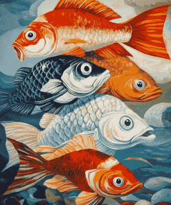 Red Drums and Koi Carps Diamond Painting