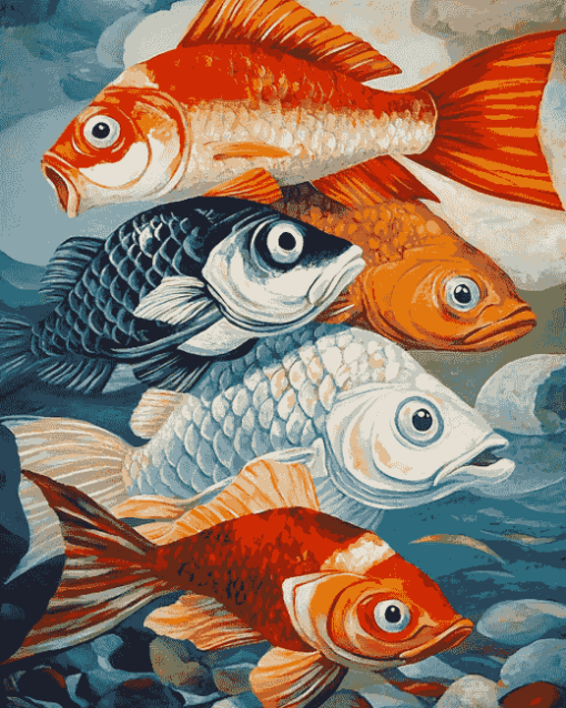 Red Drums and Koi Carps Diamond Painting