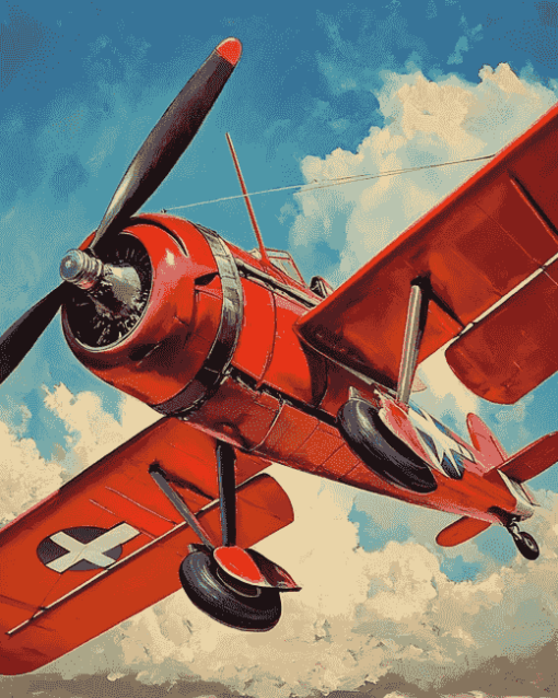 Red Fokkerdi Aircraft Diamond Painting