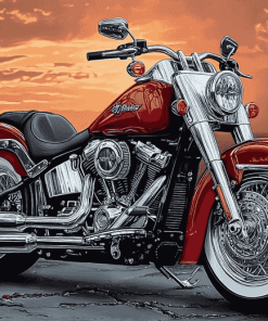 Red Harley Low Boy Motorcycles Diamond Painting