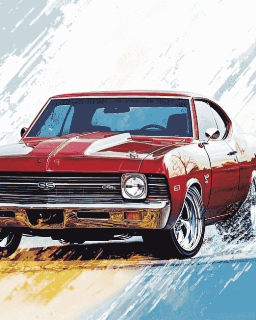 Red Nova Chevy Car Diamond Painting