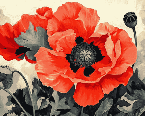 Red Poppy Flower Diamond Painting