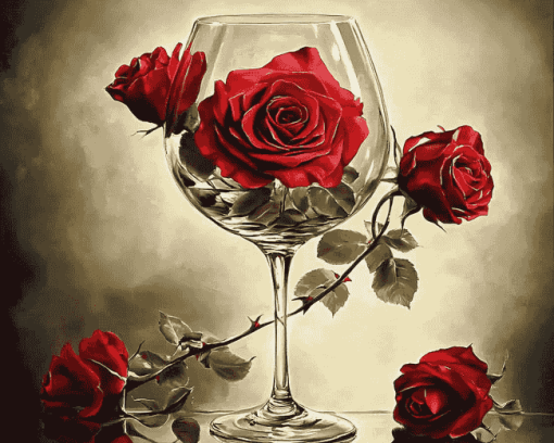 Red Rose Glass Bloom Diamond Painting