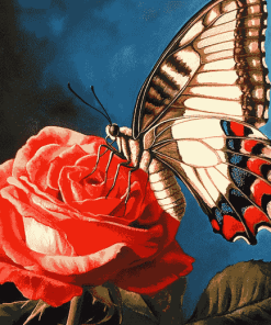 Red Rose with Butterfly Diamond Painting