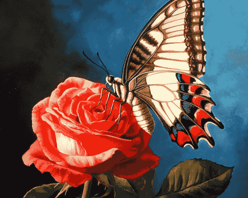 Red Rose with Butterfly Diamond Painting