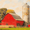 Red Rustic Barn Landscape Diamond Painting