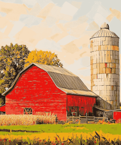 Red Rustic Barn Landscape Diamond Painting