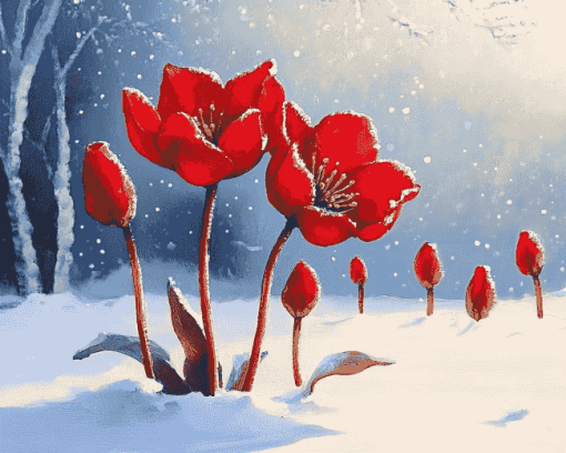 Red Spring Blooms Diamond Painting