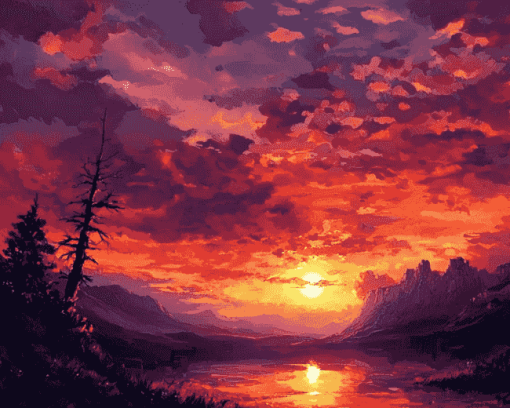 Red Sunset in National Parks Diamond Painting