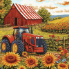 Red Tractor Sunflowers Diamond Painting