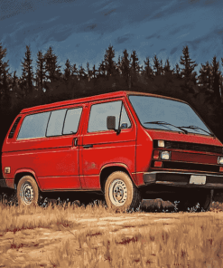 Red Vanagon Classic Vans Diamond Painting