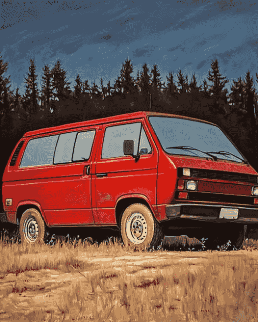 Red Vanagon Classic Vans Diamond Painting