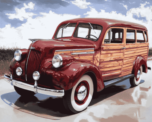 Red Woody Car Design Diamond Painting