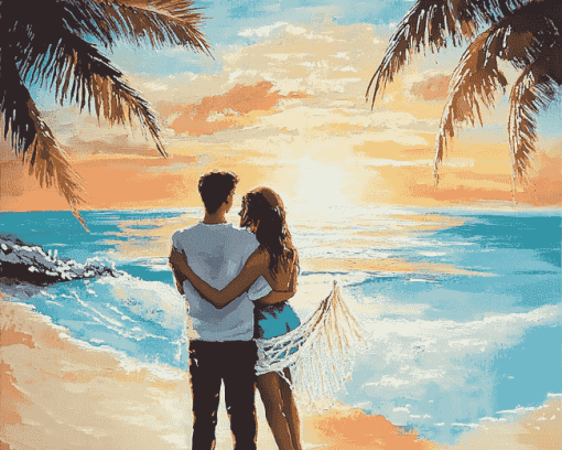 Romantic Beach Lovers Diamond Painting