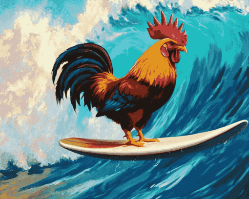 Rooster Surf Adventure Diamond Painting