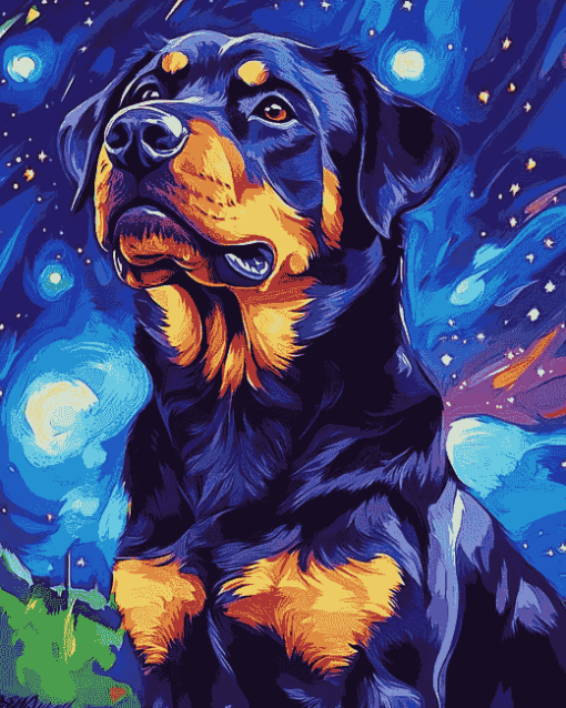 Rottweiler Starry Night Diamond Painting