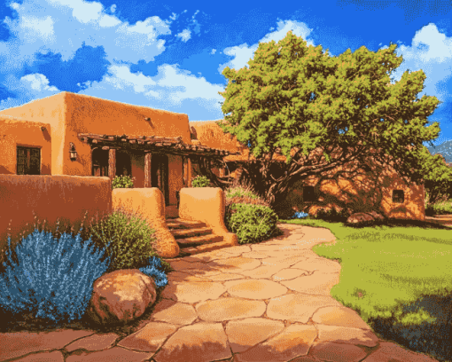 Santa Fe Houses Landscape Diamond Painting