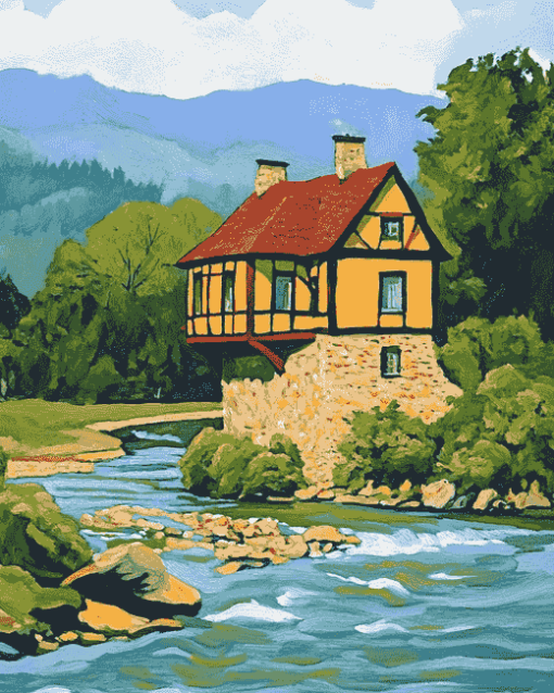 Scenic River House Diamond Painting