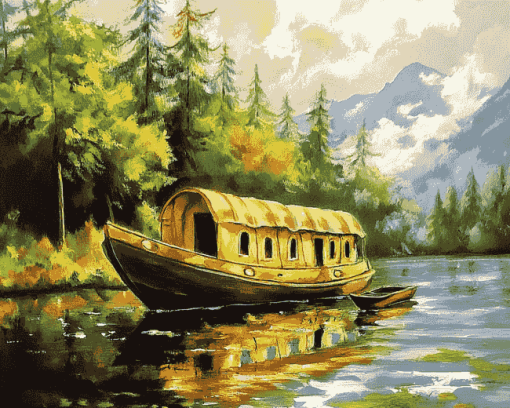 Scenic Valleys House Boat Diamond Painting