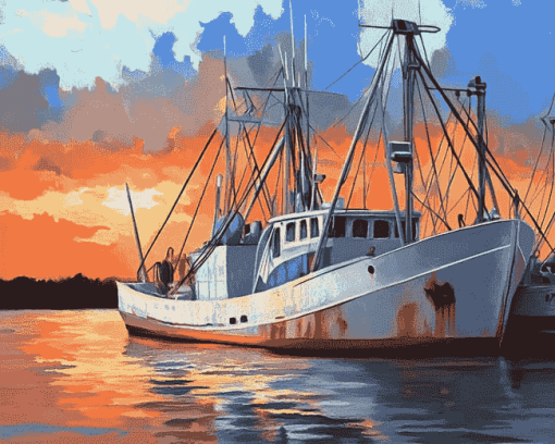 Seascape Shrimp Boat Diamond Painting