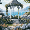 Seaside Gazebo and Blooming Flowers Diamond Painting