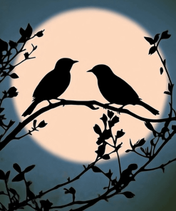 Silhouette Birds on Branch Diamond Painting