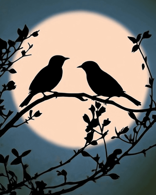 Silhouette Birds on Branch Diamond Painting