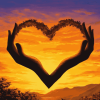 Silhouette Hearts at Sunset Diamond Painting