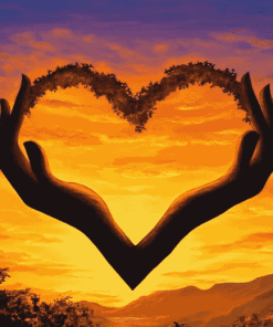 Silhouette Hearts at Sunset Diamond Painting