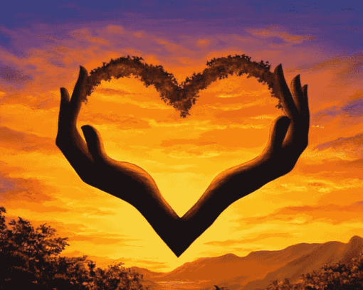 Silhouette Hearts at Sunset Diamond Painting