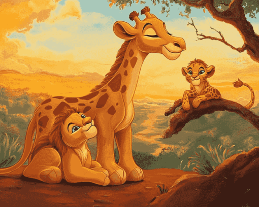 Simba and Giraffe Adventure Diamond Painting