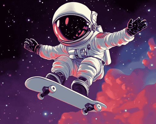 Skater Astronaut Cartoon Diamond Painting