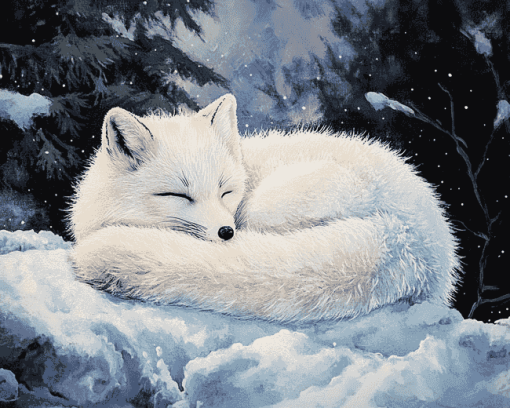 Sleepy Arctic Fox Winter Diamond Painting