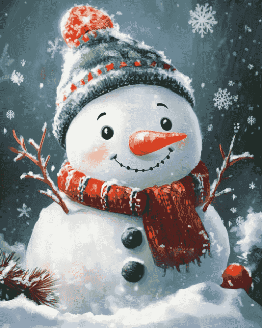 Snowy Cartoon Snowman Diamond Painting