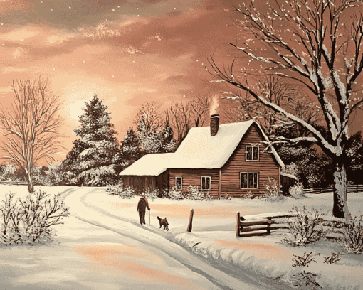 Snowy Farm Landscape Diamond Painting