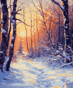 Snowy Forest Sunset Diamond Painting