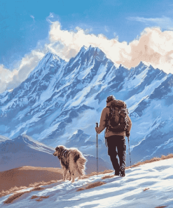 Snowy Mountain Adventure with Dogs Diamond Painting