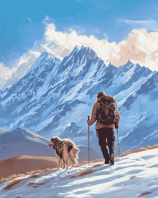 Snowy Mountain Adventure with Dogs Diamond Painting