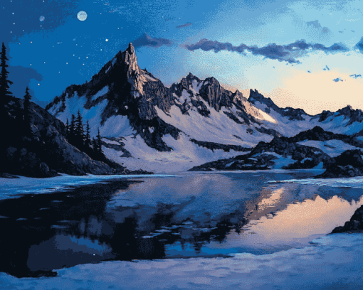 Snowy Mountain Wonderland Diamond Painting