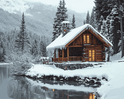 Snowy Winter Cabin Diamond Painting