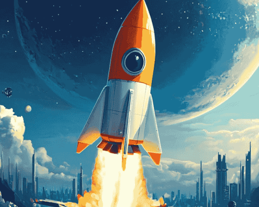 Space Adventure Rocket Ship Diamond Painting