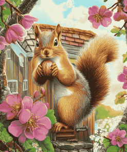 Spring Nuthouse Squirrels Art Diamond Painting