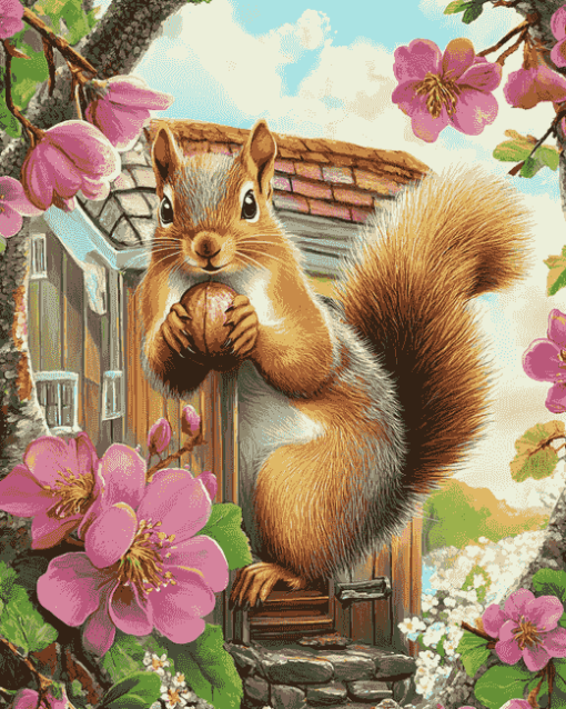 Spring Nuthouse Squirrels Art Diamond Painting