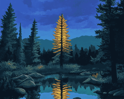 Spruce Tree Landscape Diamond Painting