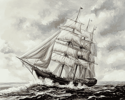 Square Rigged Ship Sailing Diamond Painting