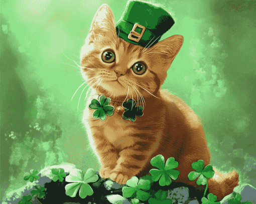 St Patrick's Day Kitten Diamond Painting